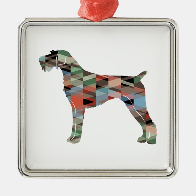 Ornamento De Metal Xadrez de Geo Silhouette do Ponteiro Wirehaired Al (Frente)