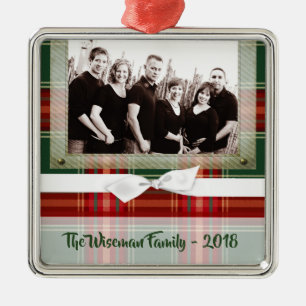 Ornamento De Metal Xadrez de Natal personalizada Tartan FOTO Ornament