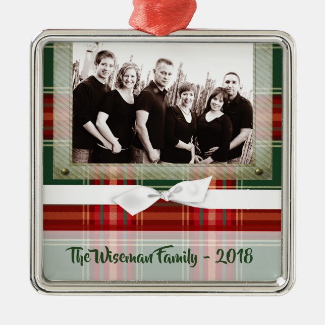 Ornamento De Metal Xadrez de Natal personalizada Tartan FOTO Ornament (Frente)
