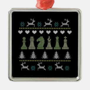 Ornamento De Metal Xadrez - Peças de Xadrez Feias de Natal