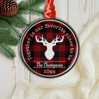 Ornamento De Metal Xadrez Personalizada de Buffalo Vermelho e Negro