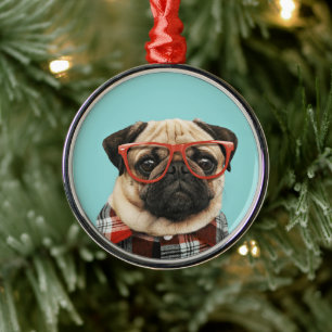 Ornamento De Metal Xadrez Shirt Pug