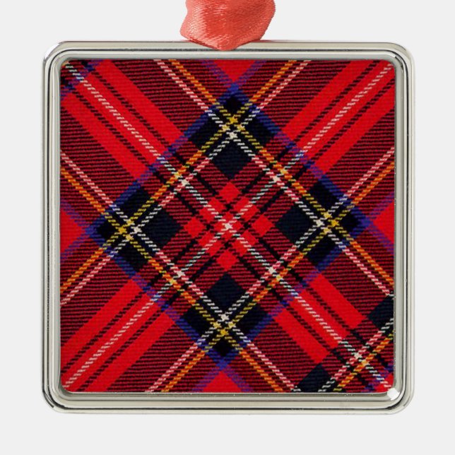 Ornamento De Metal Xadrez vermelha de Stewart tartan (Frente)
