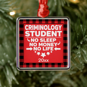 Ornamento De Metal Xadrez Vermelha do Colégio de Criminologia Xmas