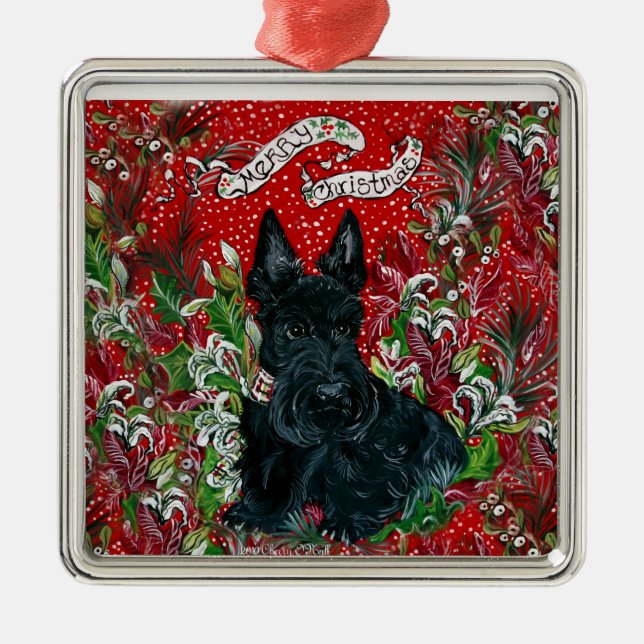 Ornamento De Metal Xmas de Terrier do Scottish (Frente)