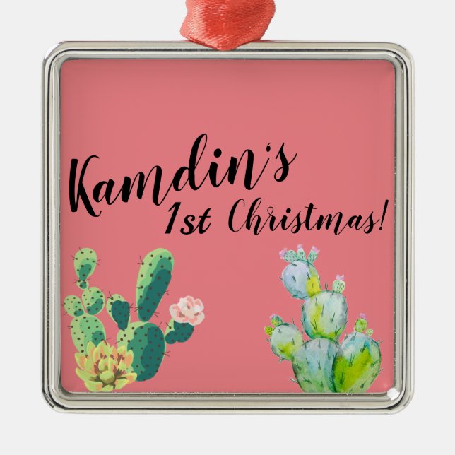 Ornamento De Metal XMAS Ornament Bohemian Cactus Succule Personalizad (Frente)