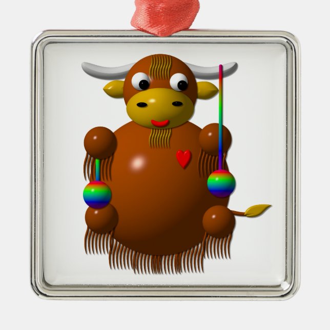 Ornamento De Metal Yak brincando com Yo-Yos (Frente)