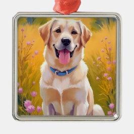 Ornamento De Metal Yellow Lab | Dog Painting Labrador Retriever