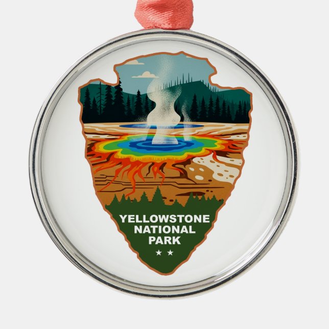 Ornamento De Metal Yellowstone Grand Prismatic Spring Arrowhead (Frente)