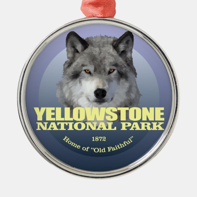 Ornamento De Metal Yellowstone NP (Lobo Cinza) 2 WT (Frente)