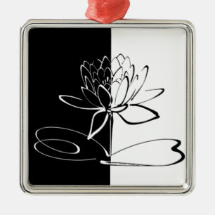 Ornamento De Metal Yin Yang Black White Lotus Blossom
