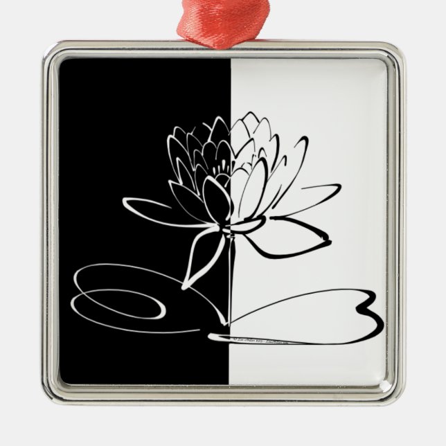 Ornamento De Metal Yin Yang Black White Lotus Blossom (Frente)
