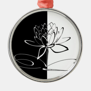 Ornamento De Metal Yin Yang Black White Lotus Blossom
