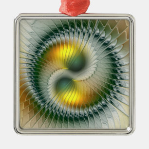 Ornamento De Metal Yin Yang Christmas Colors Abstrato Fractal Art