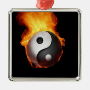 Ornamento De Metal Yin Yang on Fire Ornament