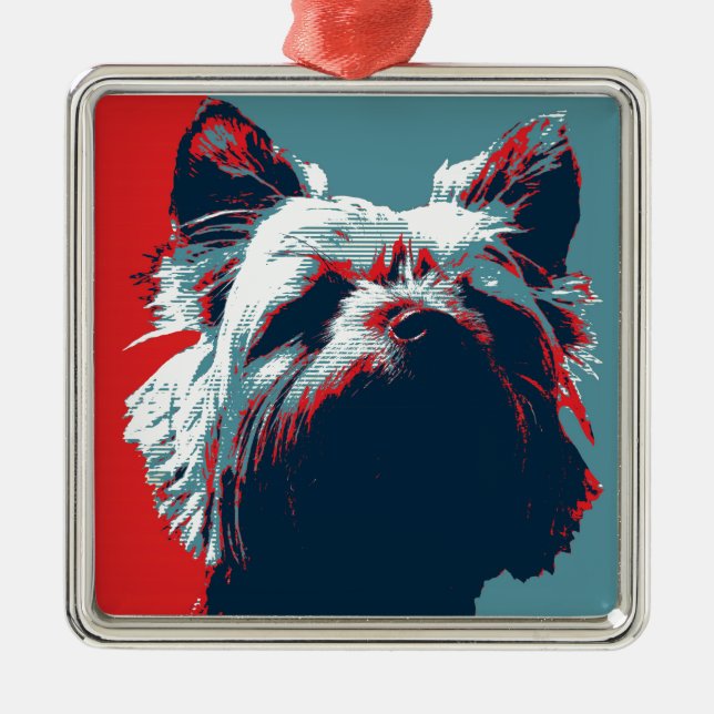 Ornamento De Metal Yorkie Terrier Design de Paródia Política (Frente)