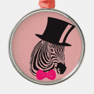 Ornamento De Metal Zebra hipster com o chapéu superior e o Torneio d