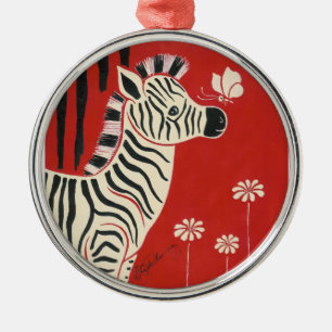 Ornamento De Metal Zebra, margaridas & borboleta