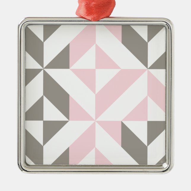 Ornamento De Metal ZigZag geométrico, rosa e prata (Frente)