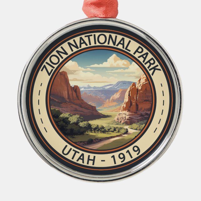 Ornamento De Metal Zion National Park Illustration Viagem Art (Frente)