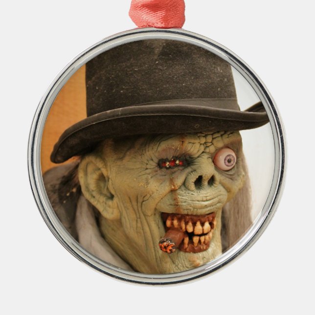 Ornamento De Metal Zombie com Charuto e Chapéu Superior (Frente)