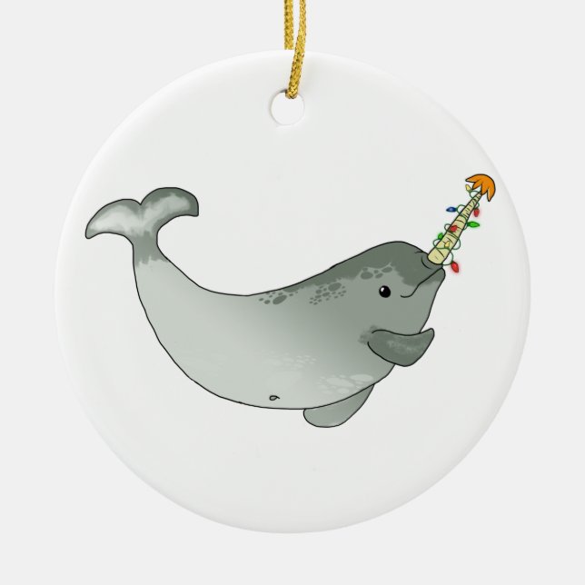 Ornamento de Narwhal do Natal (redondo) (Frente)