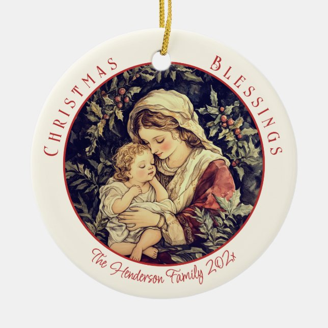 Ornamento de Natais vintages da Madonna Child (Frente)