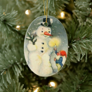 Ornamento de Natais vintages Elf e Snowman
