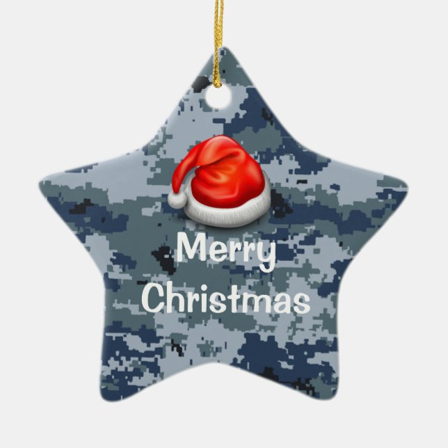 Ornamento de Natal da Estrela Azul de Camo (Frente)