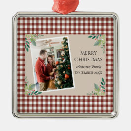 Ornamento de Natal de Natal verificado em vermelho