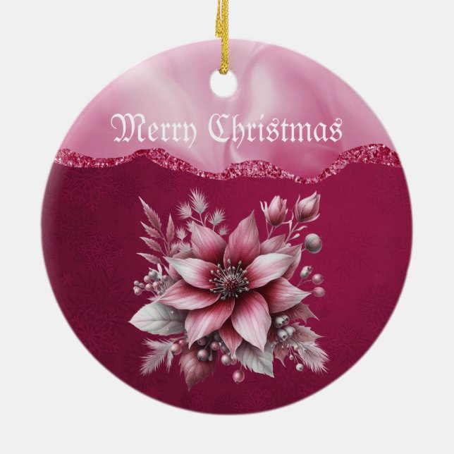Ornamento de Natal Floral Rosa (Traseira)