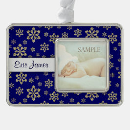 Ornamento De Natal Prateado Floco de neve Dourado Azul Personalizado