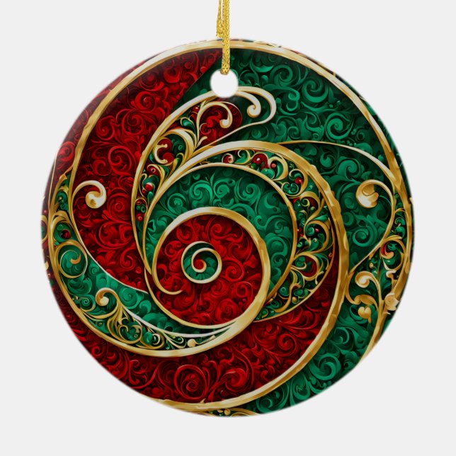 Ornamento de Natal Verde Dourado Vermelho (Traseira)