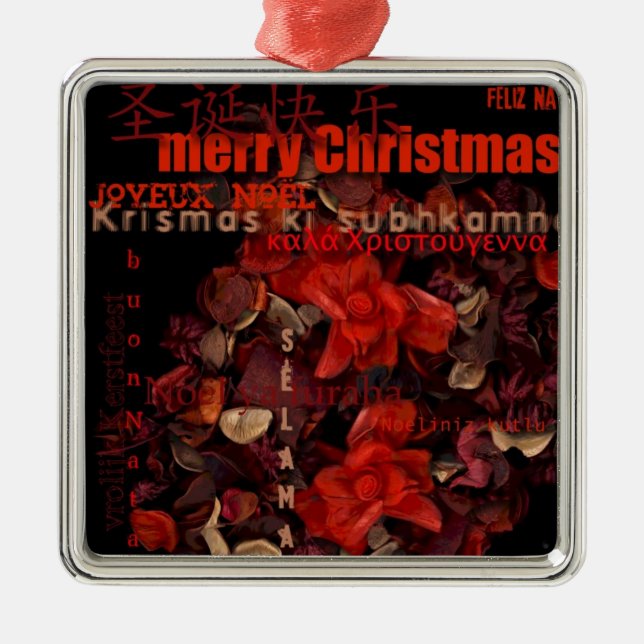 Ornamento de Noel Feliz Navidad Joyeux no Natal Mu (Frente)