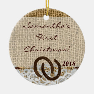 Ornamento de Nome Personalizado de Burlap Rustic C