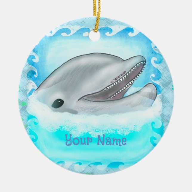 Ornamento de nome personalizado de Dolphin Play (Frente)