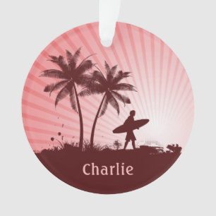 Ornamento de nome personalizado de Surfer Retroati