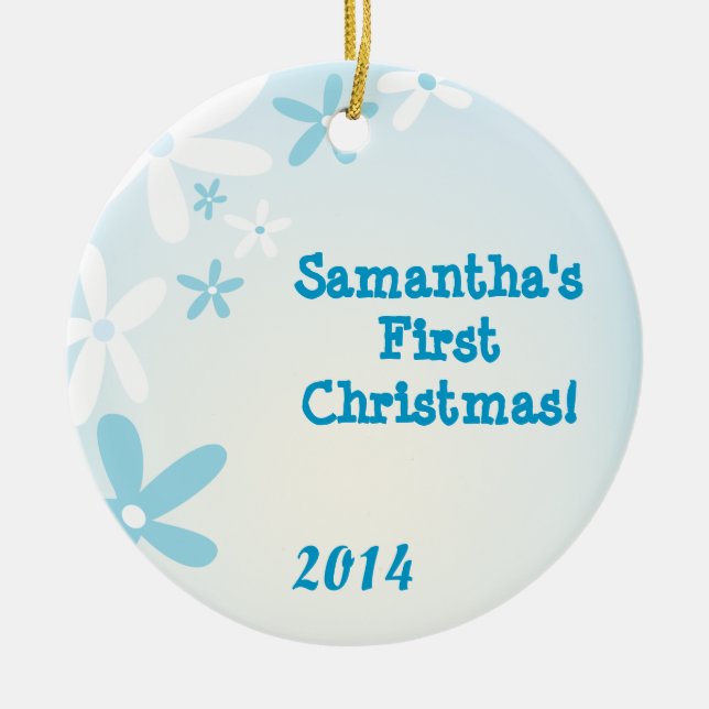 Ornamento de Nome Personalizado do Floral Flor Azu (Frente)