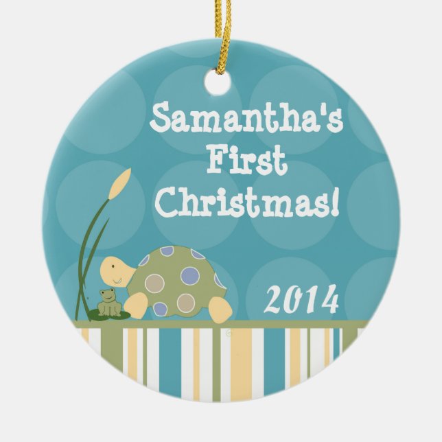 Ornamento de Nome Personalizado do Lago Sunny Turt (Frente)