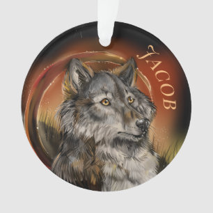 Ornamento de Nome Personalizado do Lobo de ouro