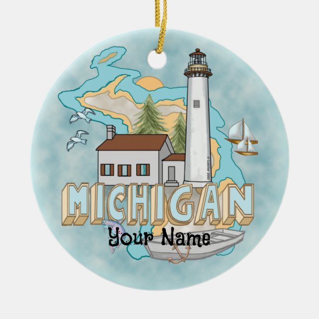 Ornamento de nome personalizado do Michigan Lighth (Frente)