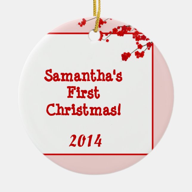 Ornamento de Nome Personalizado do Red Cherry Blos (Frente)