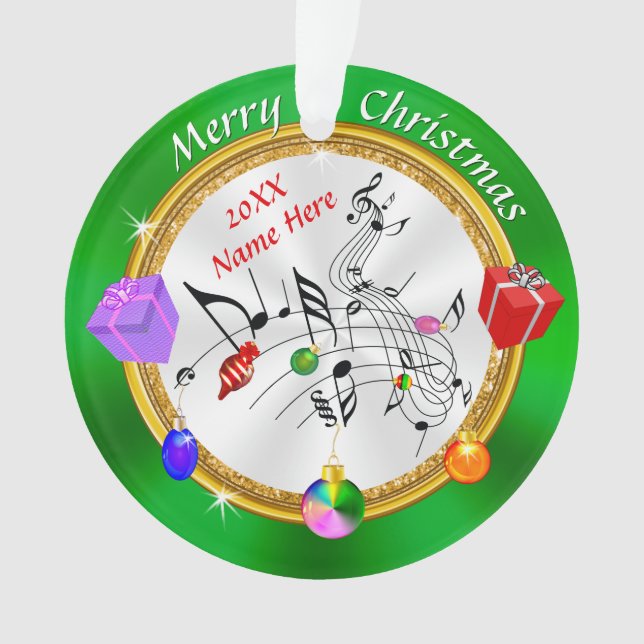Ornamento de Nota Musical Personalizada de Feliz N (Frente)