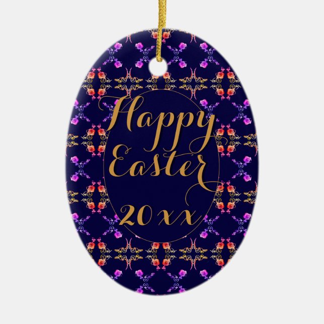 Ornamento de Ovos com Padrão de Rosa de páscoa de (Frente)