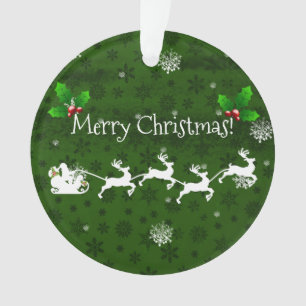 Ornamento de Papais noeis Verdes Sleigh e Reindeer
