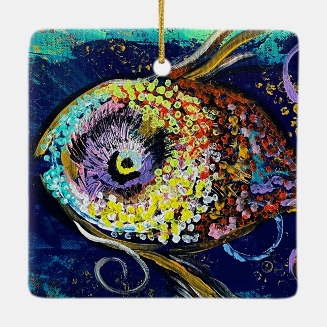 Ornamento de Peixes Mardi Gras (Verso)