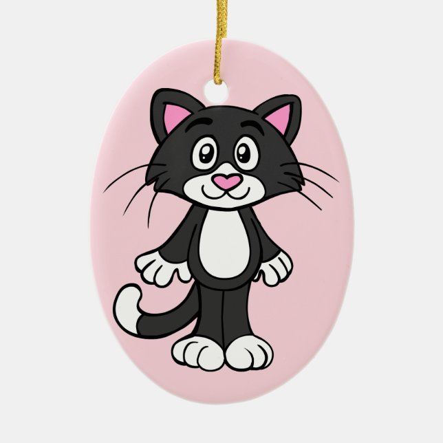 Ornamento de porcelana de gato Tuxedo (Frente)