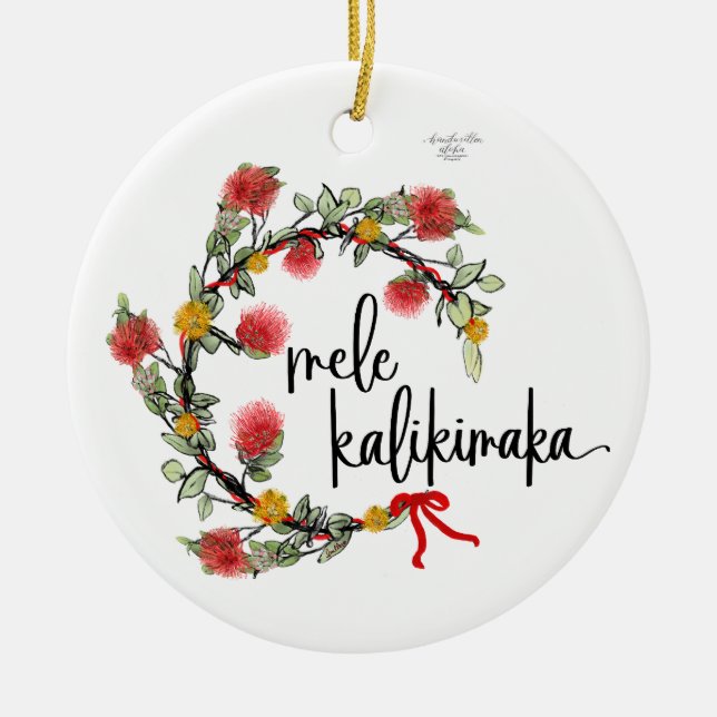Ornamento de porcelana de inverno 'Ohi'a Lehua Wre (Frente)