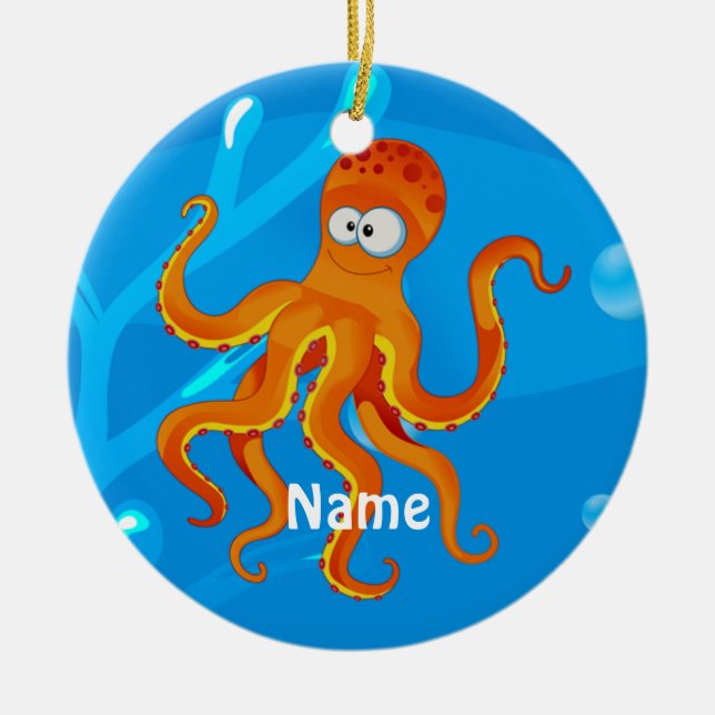 Ornamento de Praia de Octopus Ocean Ocean Cute (Frente)