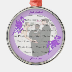 Ornamento de Prata Redonda Personalizada com Flor 